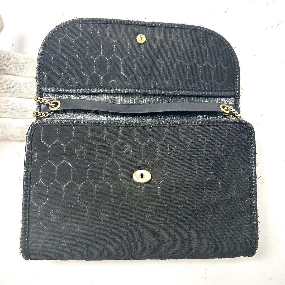 Christian Dior Shoulder Bag Purse Honeycomb Chain Canvas Black Authentic