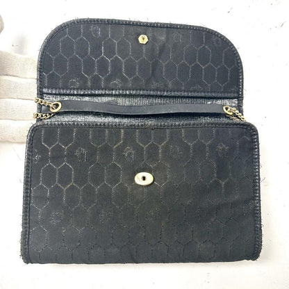 Christian Dior Shoulder Bag Purse Honeycomb Chain Canvas Black Authentic