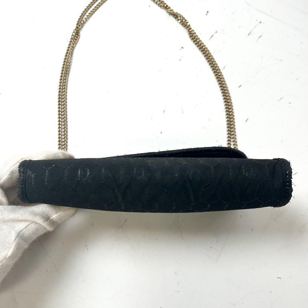 Christian Dior Shoulder Bag Purse Honeycomb Chain Canvas Black Authentic