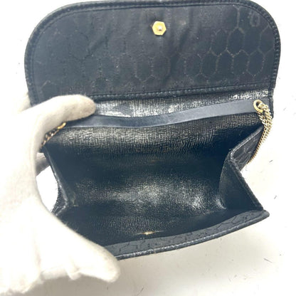 Christian Dior Shoulder Bag Purse Honeycomb Chain Canvas Black Authentic