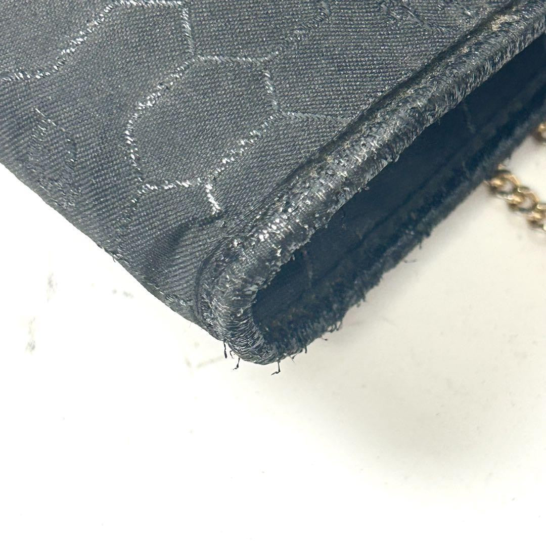 Christian Dior Shoulder Bag Purse Honeycomb Chain Canvas Black Authentic