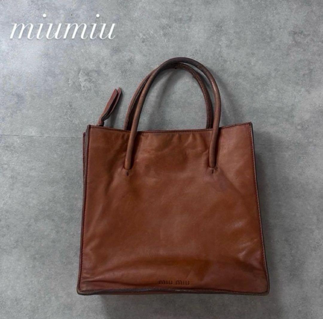 MIU MIU Hand Bag Tote Purse Leather Brown Authentic