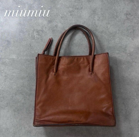 MIU MIU Hand Bag Tote Purse Leather Brown Authentic