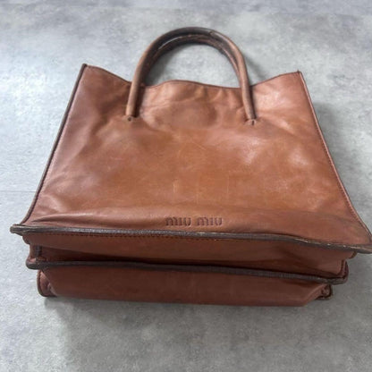 MIU MIU Hand Bag Tote Purse Leather Brown Authentic