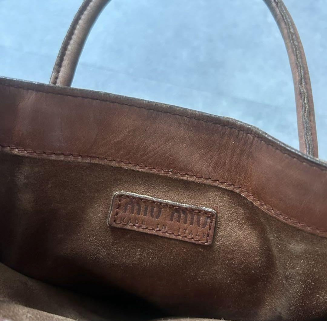 MIU MIU Hand Bag Tote Purse Leather Brown Authentic