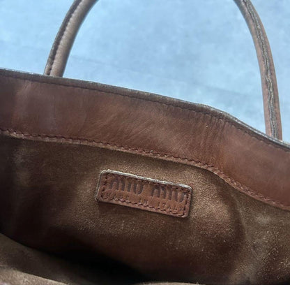 MIU MIU Hand Bag Tote Purse Leather Brown Authentic