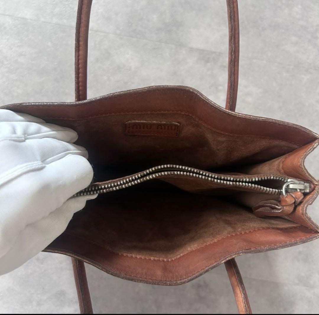 MIU MIU Hand Bag Tote Purse Leather Brown Authentic