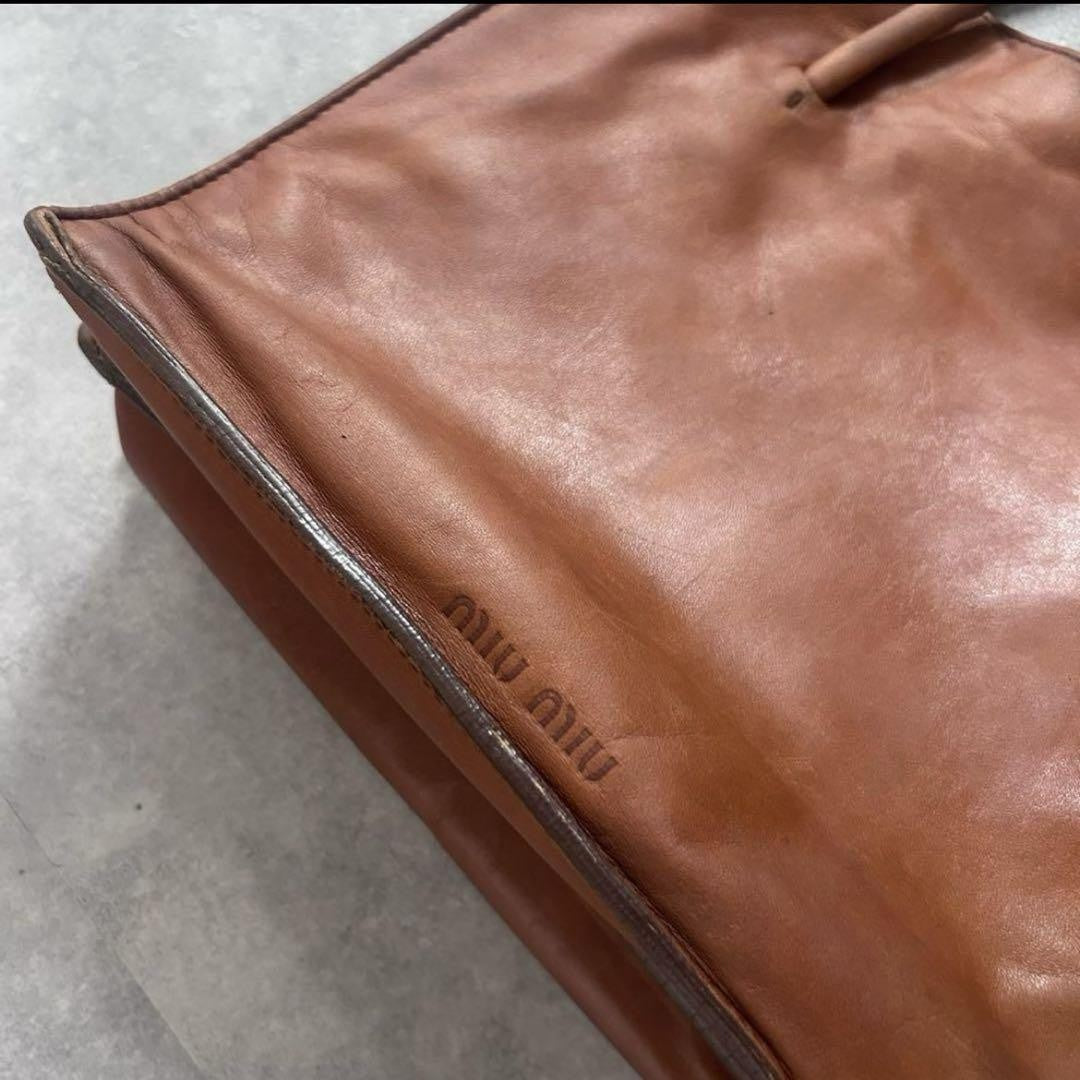 MIU MIU Hand Bag Tote Purse Leather Brown Authentic