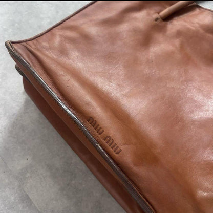 MIU MIU Hand Bag Tote Purse Leather Brown Authentic