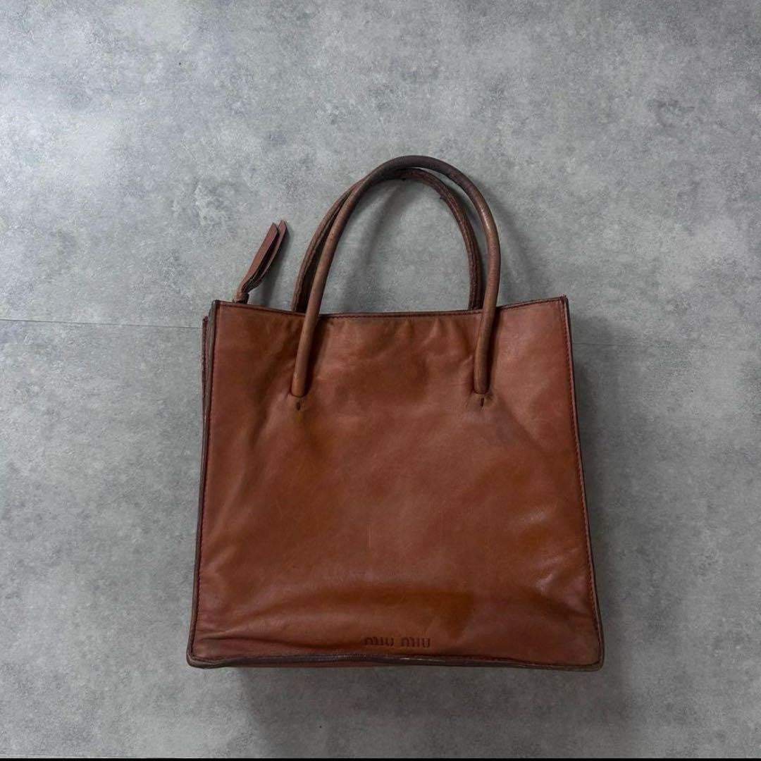 MIU MIU Hand Bag Tote Purse Leather Brown Authentic