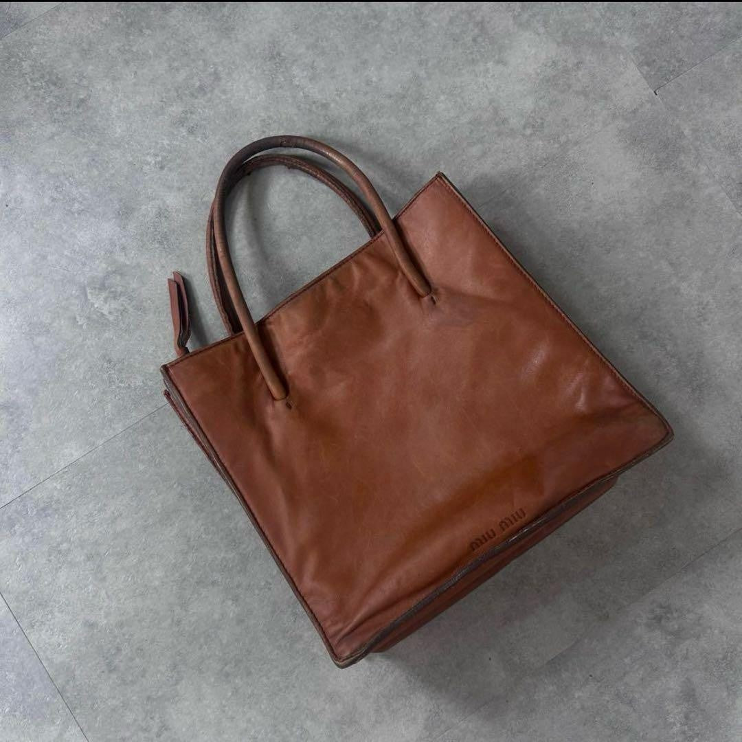 MIU MIU Hand Bag Tote Purse Leather Brown Authentic