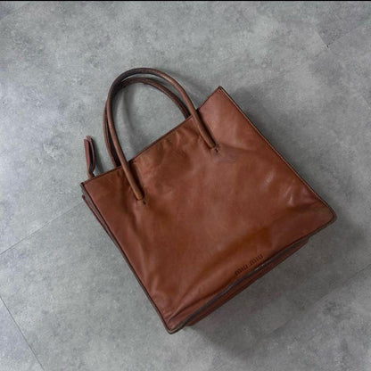 MIU MIU Hand Bag Tote Purse Leather Brown Authentic