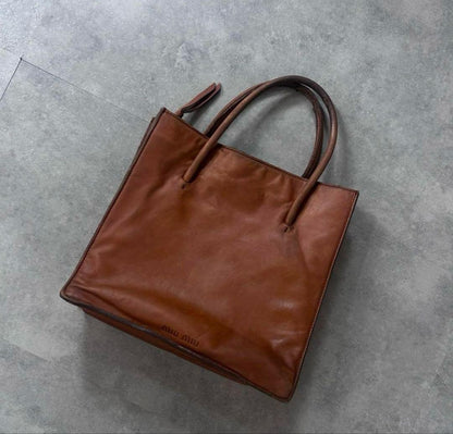 MIU MIU Hand Bag Tote Purse Leather Brown Authentic