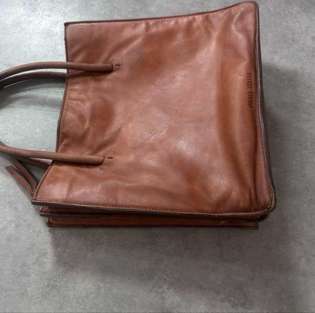 MIU MIU Hand Bag Tote Purse Leather Brown Authentic