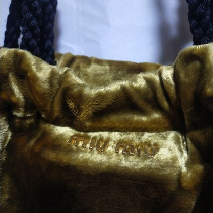 MIU MIU Hand Bag Tote Purse Logo Velour Mustard Gold Authentic