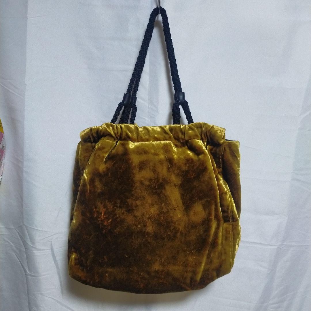 MIU MIU Hand Bag Tote Purse Logo Velour Mustard Gold Authentic