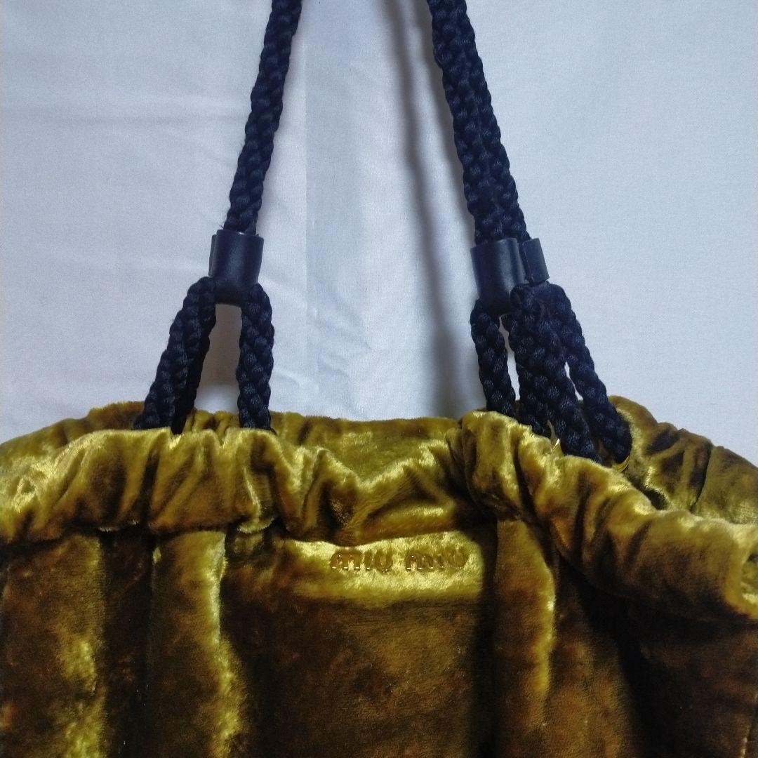 MIU MIU Hand Bag Tote Purse Logo Velour Mustard Gold Authentic