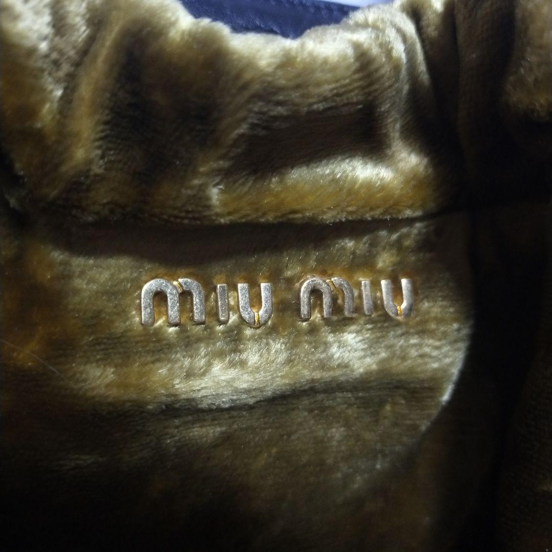 MIU MIU Hand Bag Tote Purse Logo Velour Mustard Gold Authentic