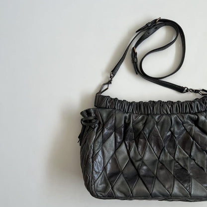 MIU MIU Shoulder Bag Purse QUILTING Leather Black Authentic