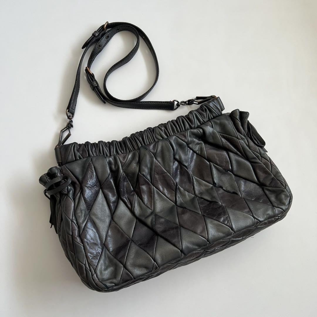 MIU MIU Shoulder Bag Purse QUILTING Leather Black Authentic