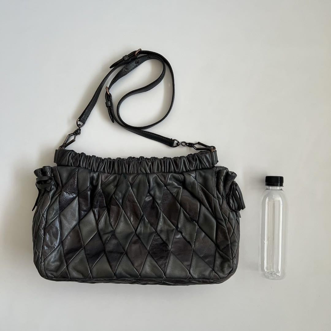 MIU MIU Shoulder Bag Purse QUILTING Leather Black Authentic
