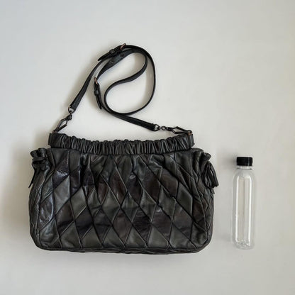 MIU MIU Shoulder Bag Purse QUILTING Leather Black Authentic