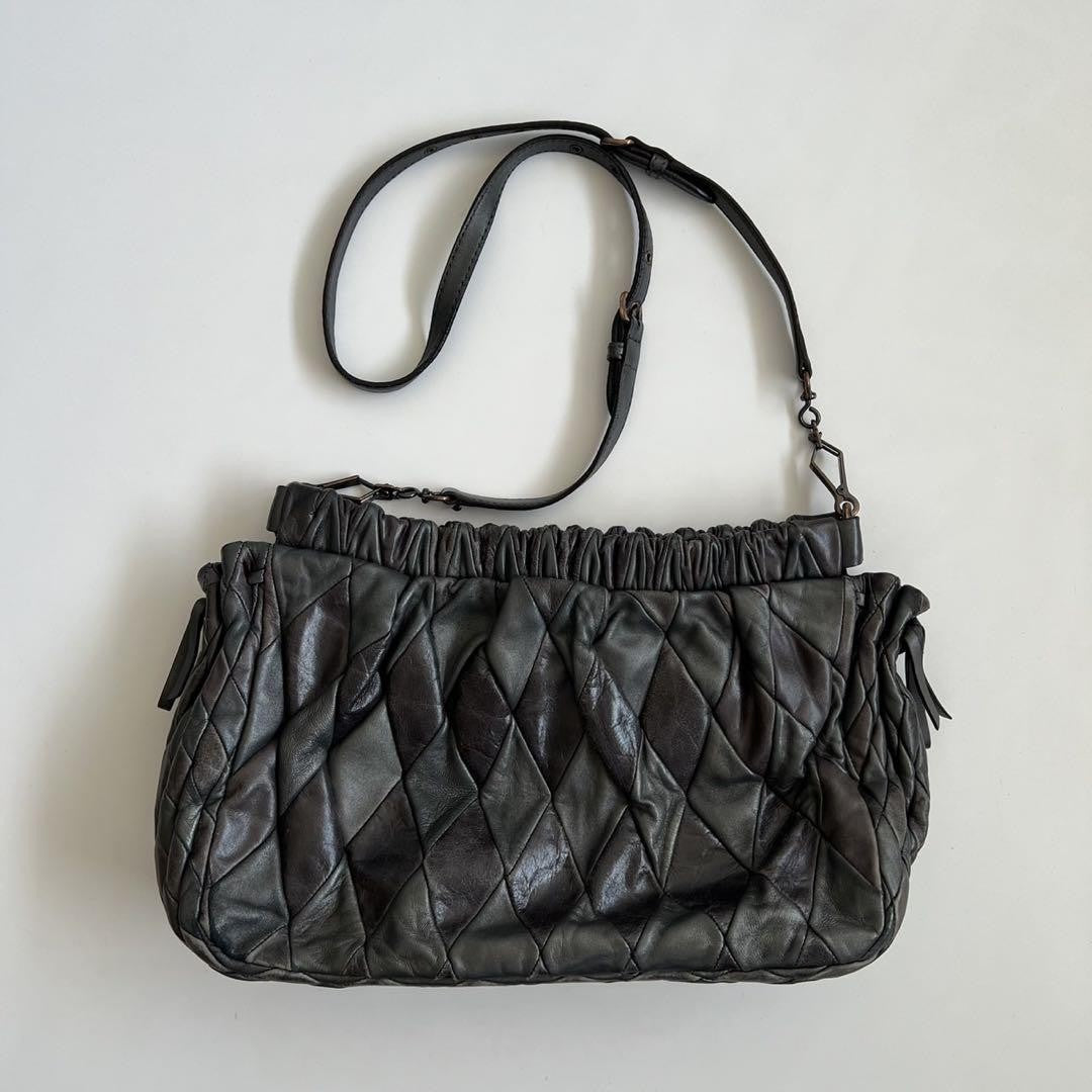 MIU MIU Shoulder Bag Purse QUILTING Leather Black Authentic