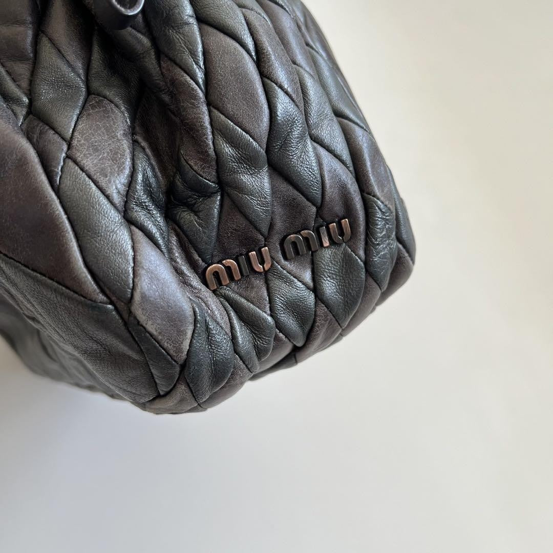 MIU MIU Shoulder Bag Purse QUILTING Leather Black Authentic