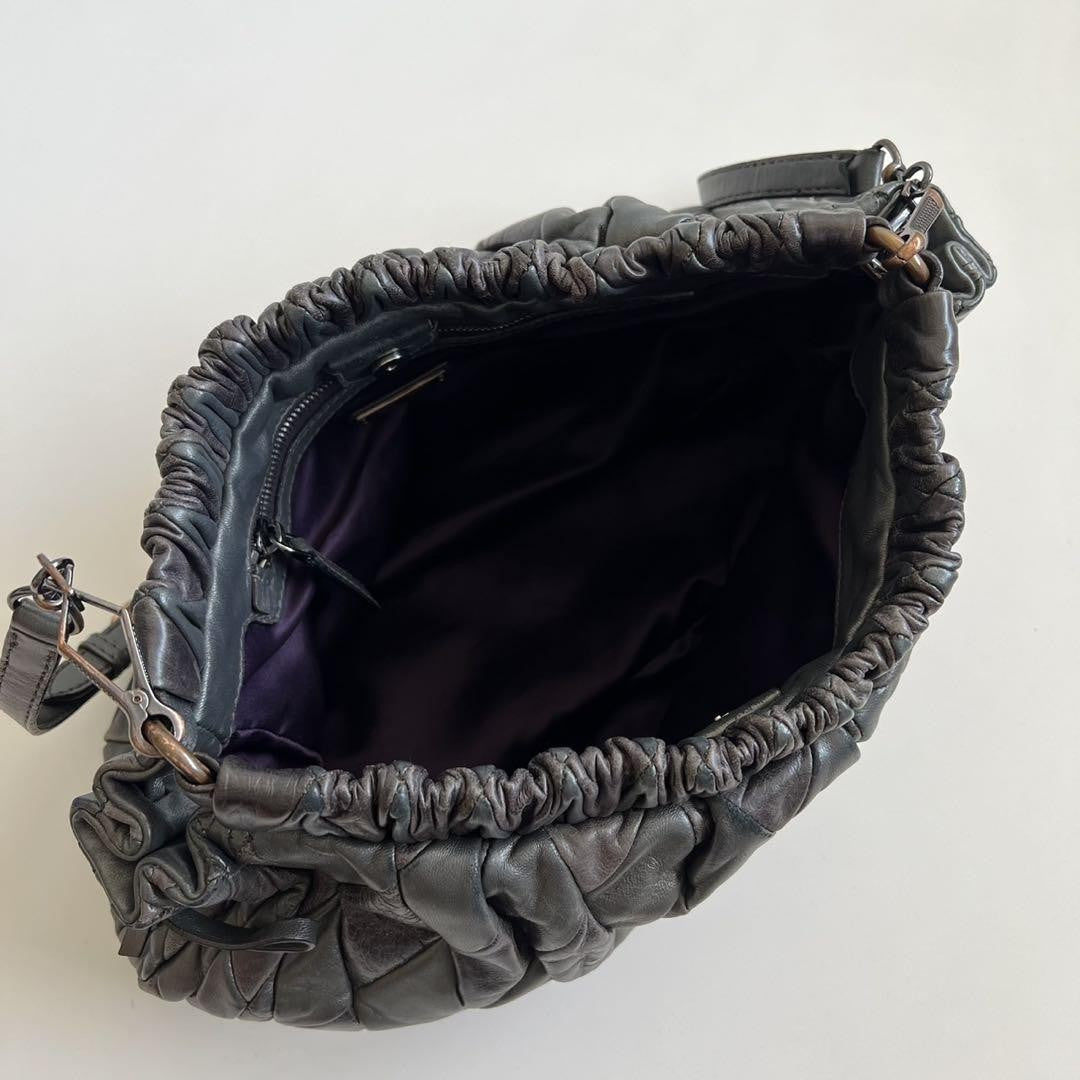 MIU MIU Shoulder Bag Purse QUILTING Leather Black Authentic