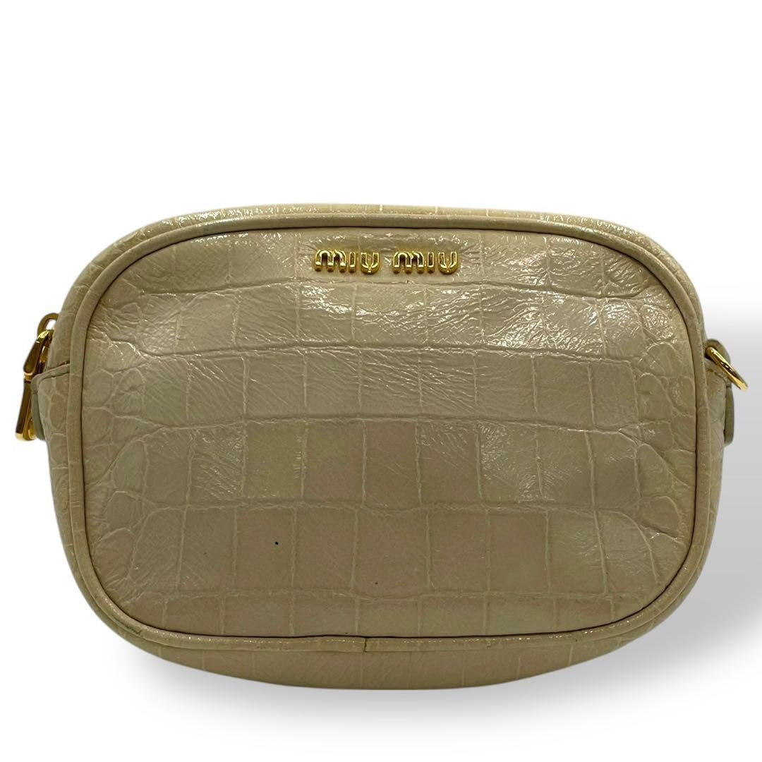 MIU MIU Shoulder Bag Purse Logo Leather Beige Authentic