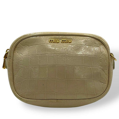 MIU MIU Shoulder Bag Purse Logo Leather Beige Authentic