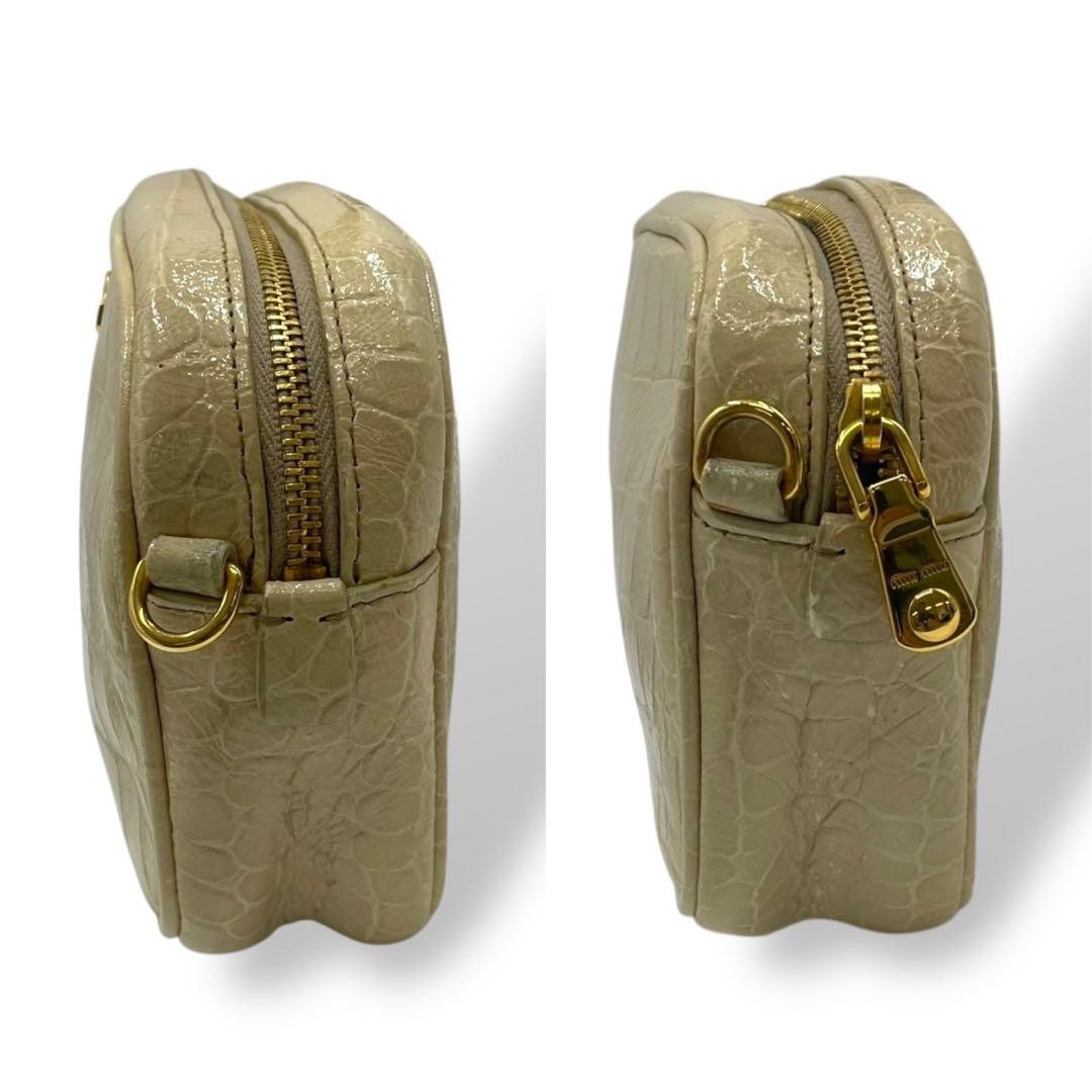 MIU MIU Shoulder Bag Purse Logo Leather Beige Authentic