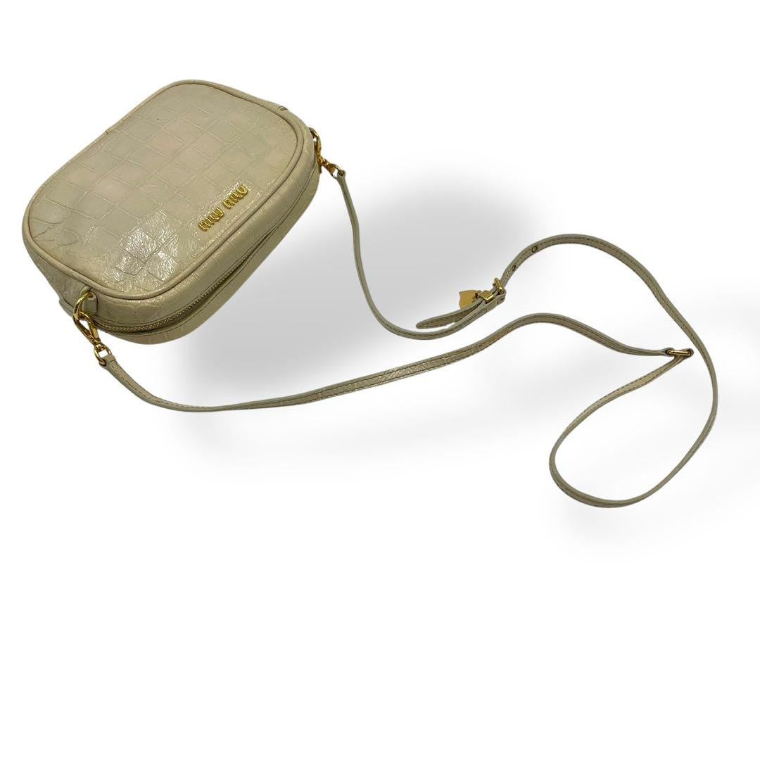 MIU MIU Shoulder Bag Purse Logo Leather Beige Authentic