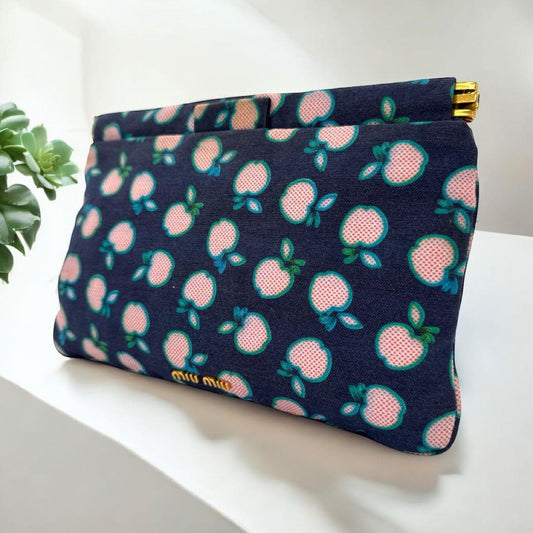 MIU MIU Accessory Pouch Hand Pouch Logo Canvas Navy Authentic