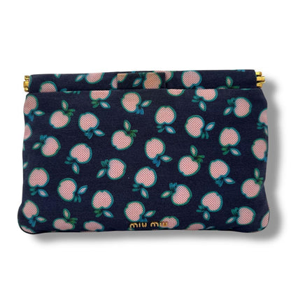 MIU MIU Accessory Pouch Hand Pouch Logo Canvas Navy Authentic
