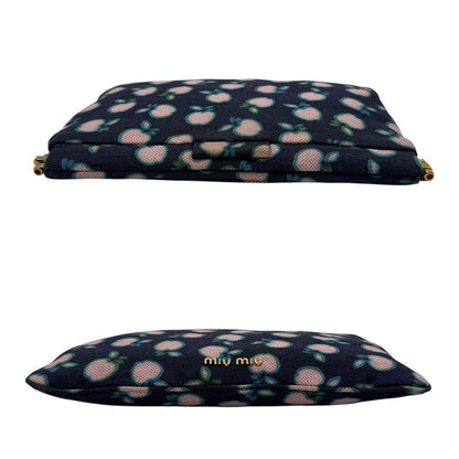 MIU MIU Accessory Pouch Hand Pouch Logo Canvas Navy Authentic