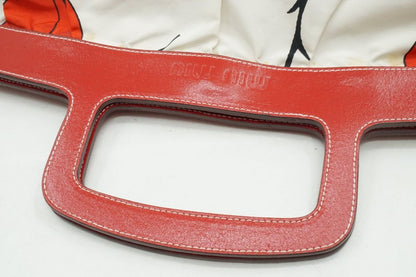 MIU MIU Hand Bag Tote Purse Logo Leather Nylon Canvas Red Authentic