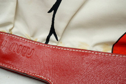 MIU MIU Hand Bag Tote Purse Logo Leather Nylon Canvas Red Authentic
