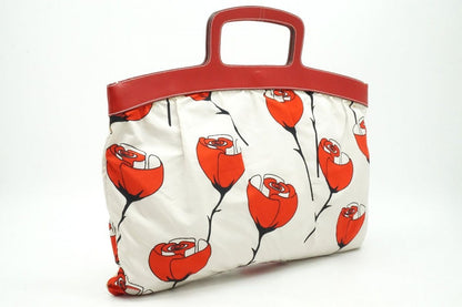 MIU MIU Hand Bag Tote Purse Logo Leather Nylon Canvas Red Authentic