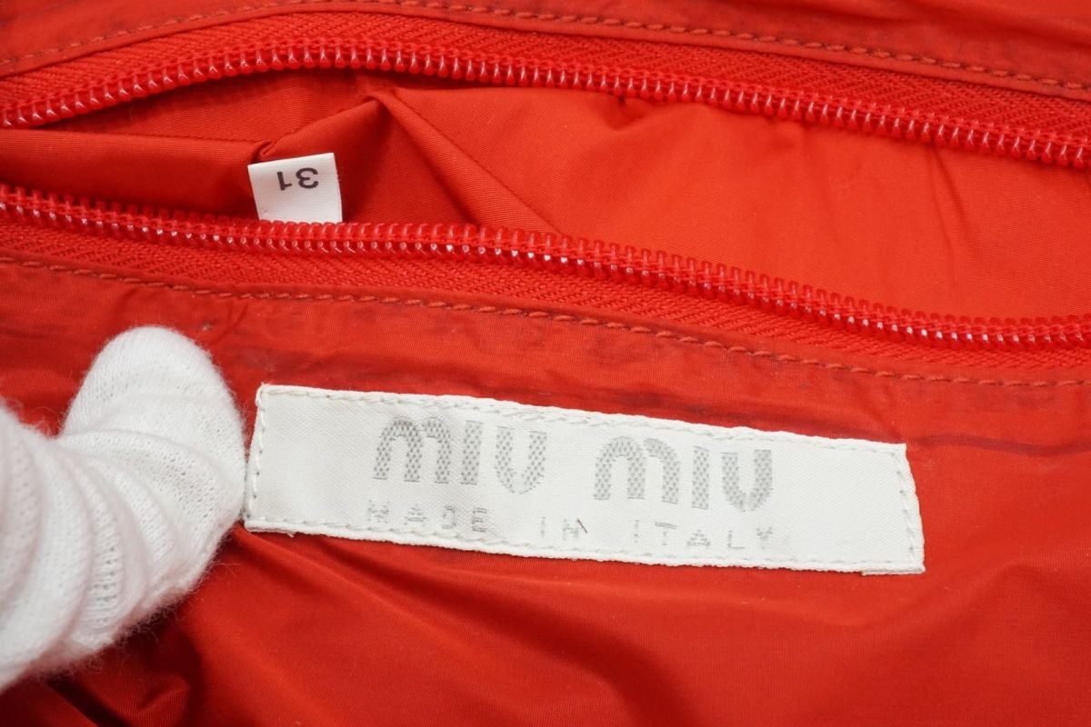 MIU MIU Hand Bag Tote Purse Logo Leather Nylon Canvas Red Authentic