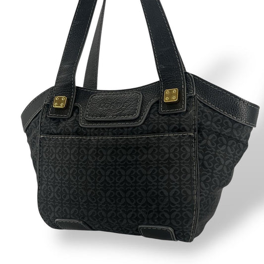 LOEWE Hand Bag Tote Purse Anagram Canvas Leather Black Authentic