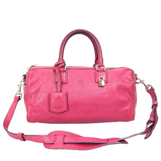 LOEWE Hand Shoulder Bag Tote Purse 2way Anagram Leather Pink Authentic