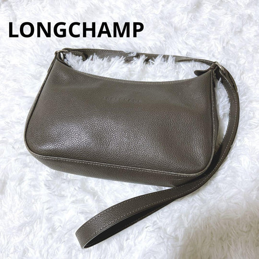 Longchamp Shoulder Bag Purse Leather Gray Authentic
