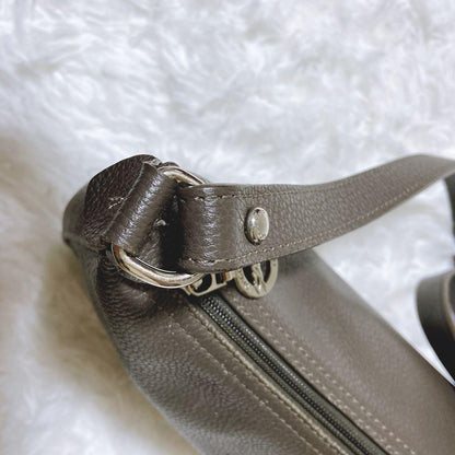 Longchamp Shoulder Bag Purse Leather Gray Authentic