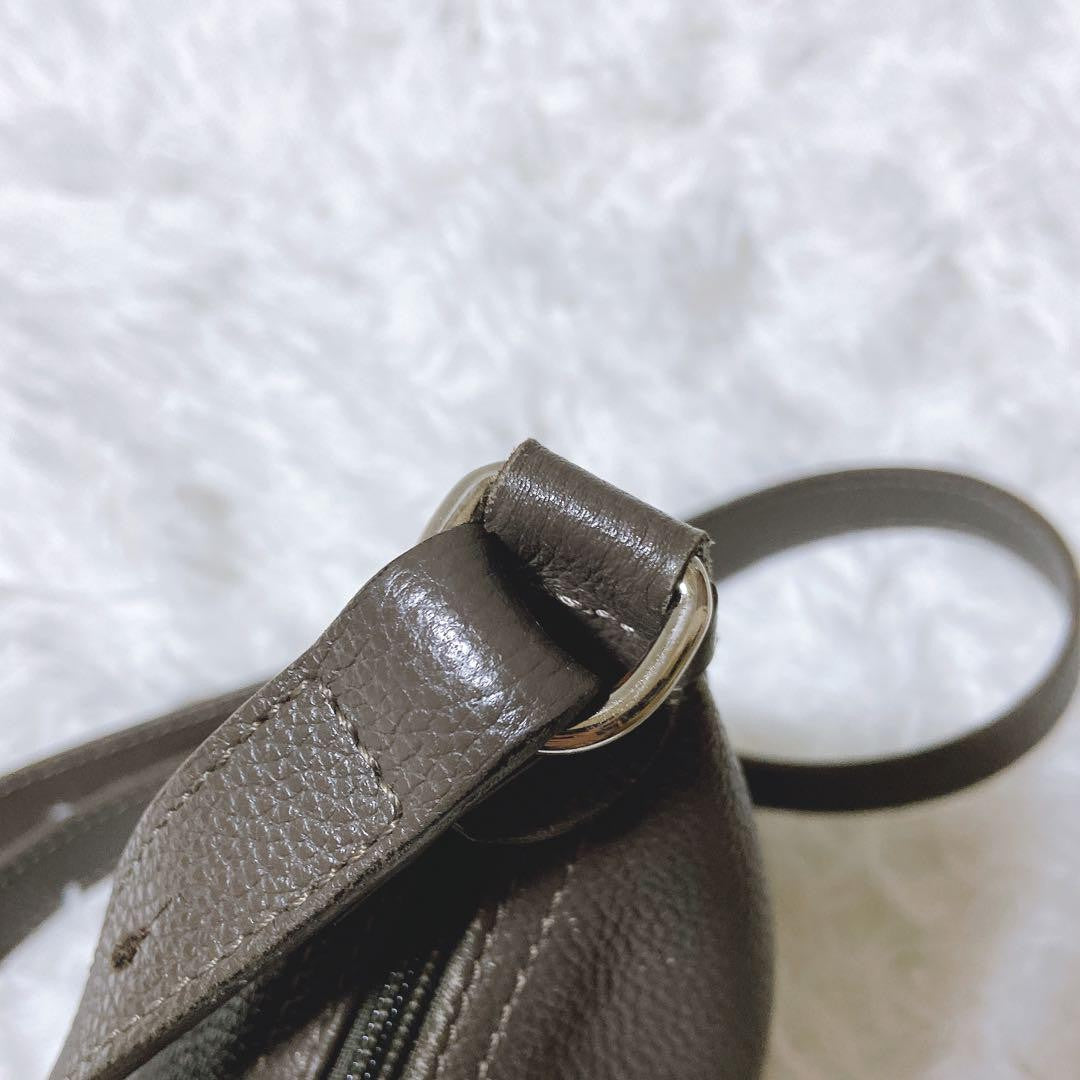 Longchamp Shoulder Bag Purse Leather Gray Authentic