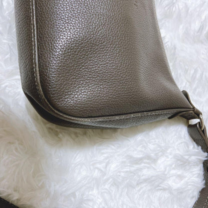 Longchamp Shoulder Bag Purse Leather Gray Authentic