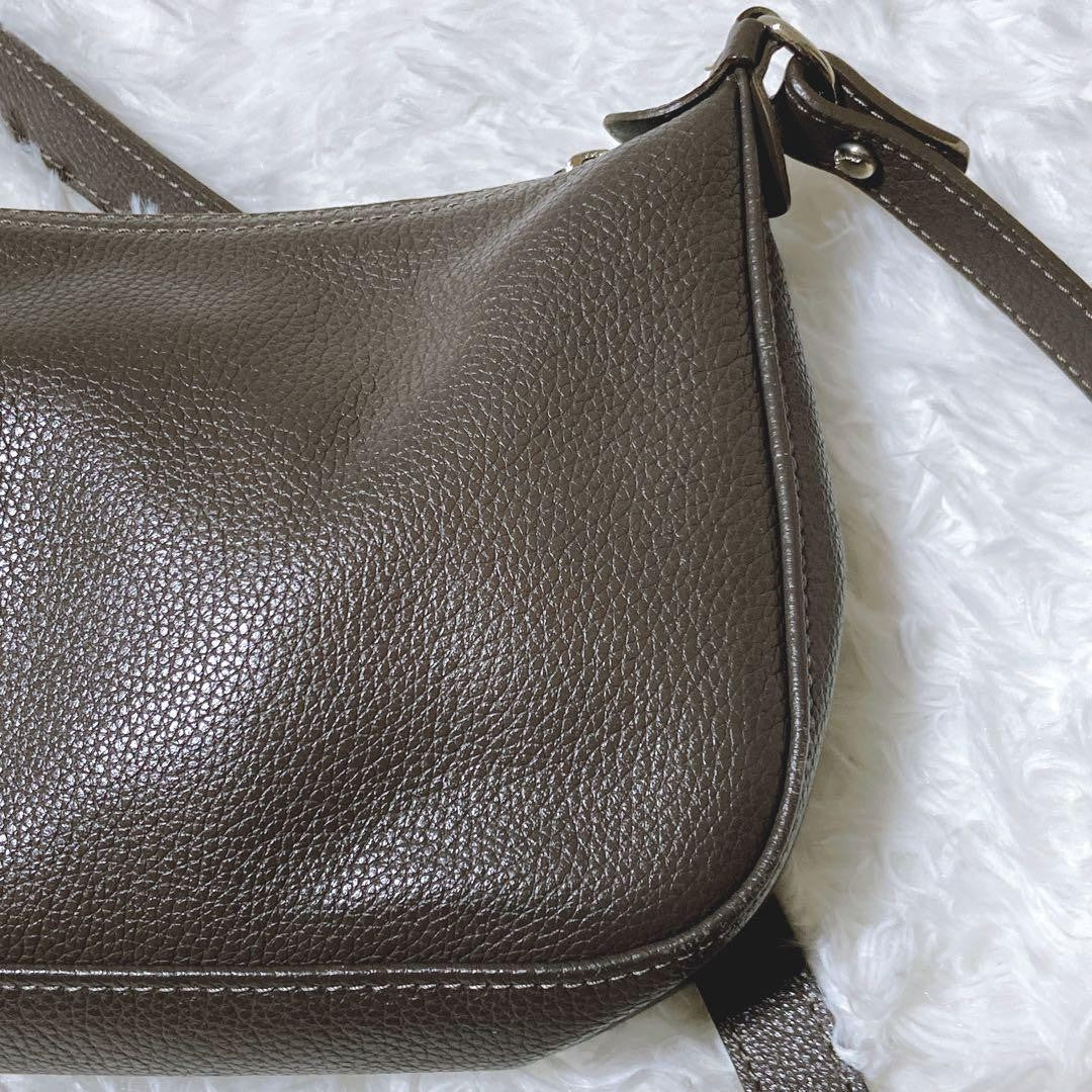 Longchamp Shoulder Bag Purse Leather Gray Authentic