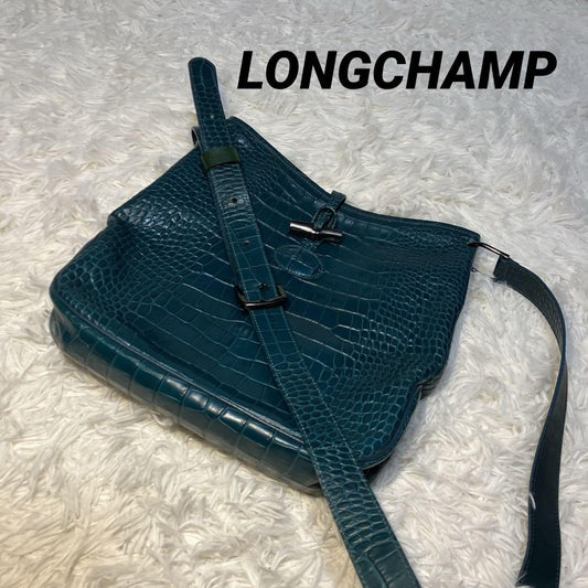 Longchamp Shoulder Bag Purse Leather Green Authentic