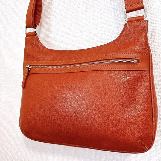 Longchamp Shoulder Bag Purse Leather Orange Authentic