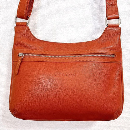 Longchamp Shoulder Bag Purse Leather Orange Authentic